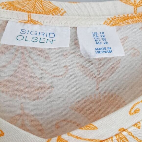 SIGRID OLSEN Floral Relaxed Fit Hi-Low V-Neck Tunic Top White & Yellow Sz 1X - Picture 9 of 10
